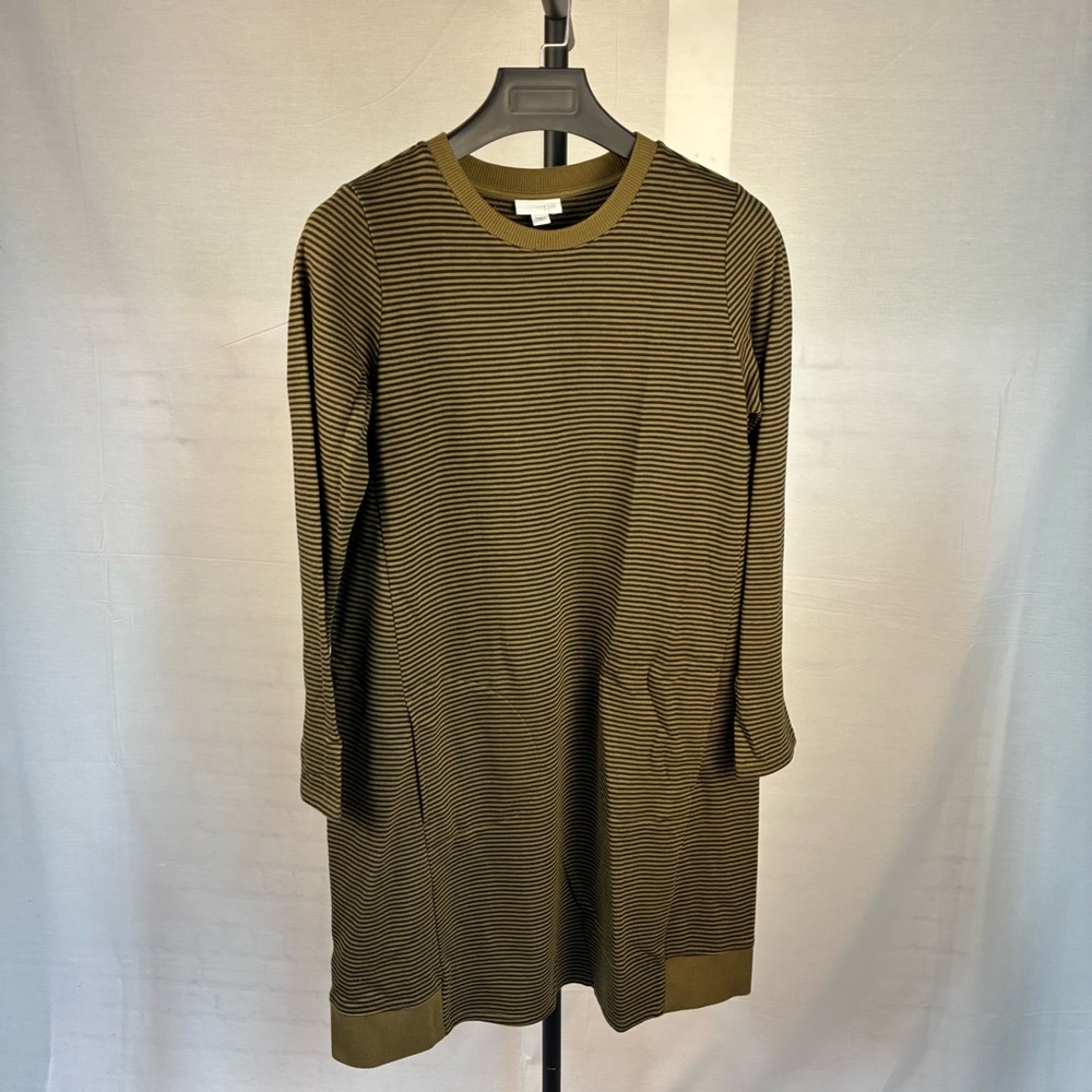 J. Jill French Terry Olive Striped Sweatshirt Dress S